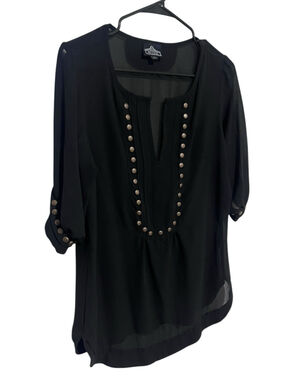 Angie Studded Top Women’s Large Black Chiffon Boho Festival Goth Peasant Blouse